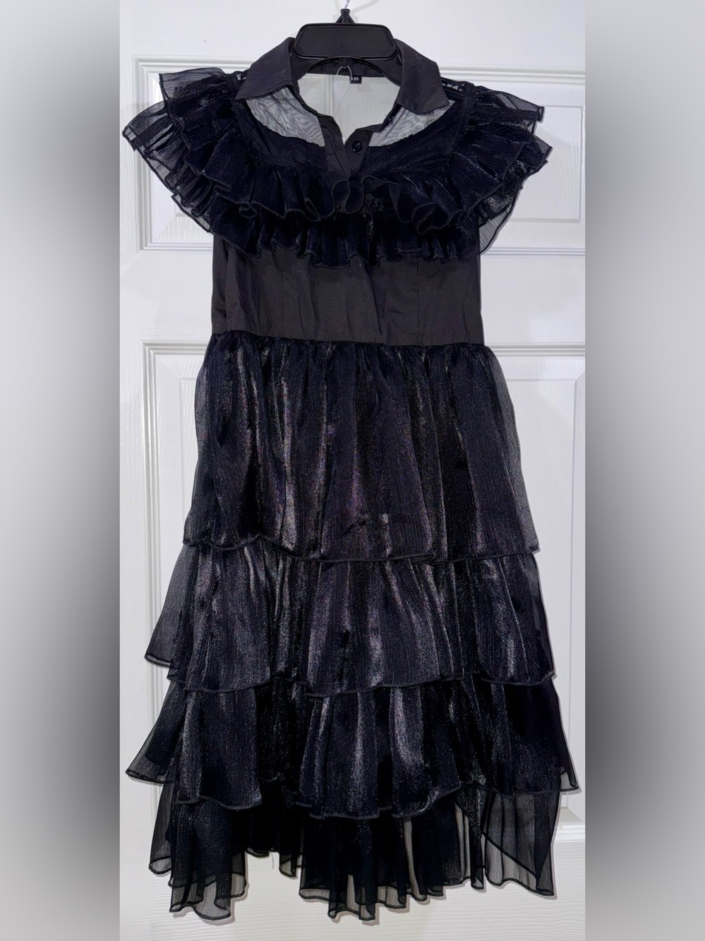 Sheer Ruffled Black Collared Dress - Picture 3 of 5